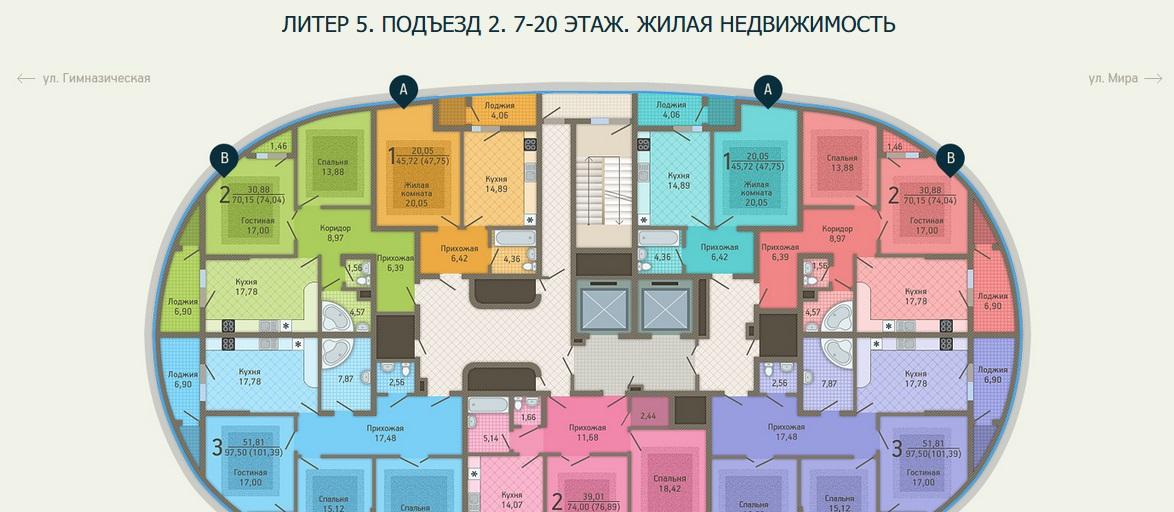 Планировки ЖК Адмирал, лит. 5 Краснодар | план - 8