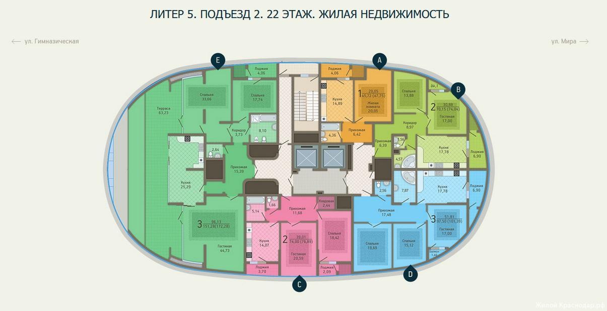 Планировки ЖК Адмирал, литер 5 Краснодар | план - 7